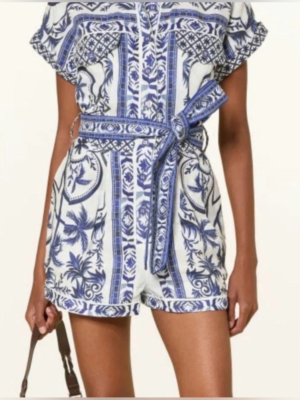 NWT $220 Farm Rio Wonderful City Blue and White Romper Size XS